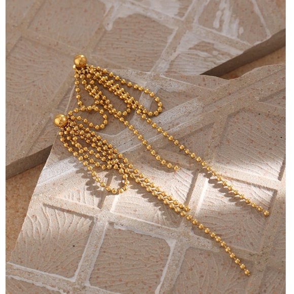 New 18K Gold Plated Bead Bow Drop Chain Necklace - Picture 2 of 5